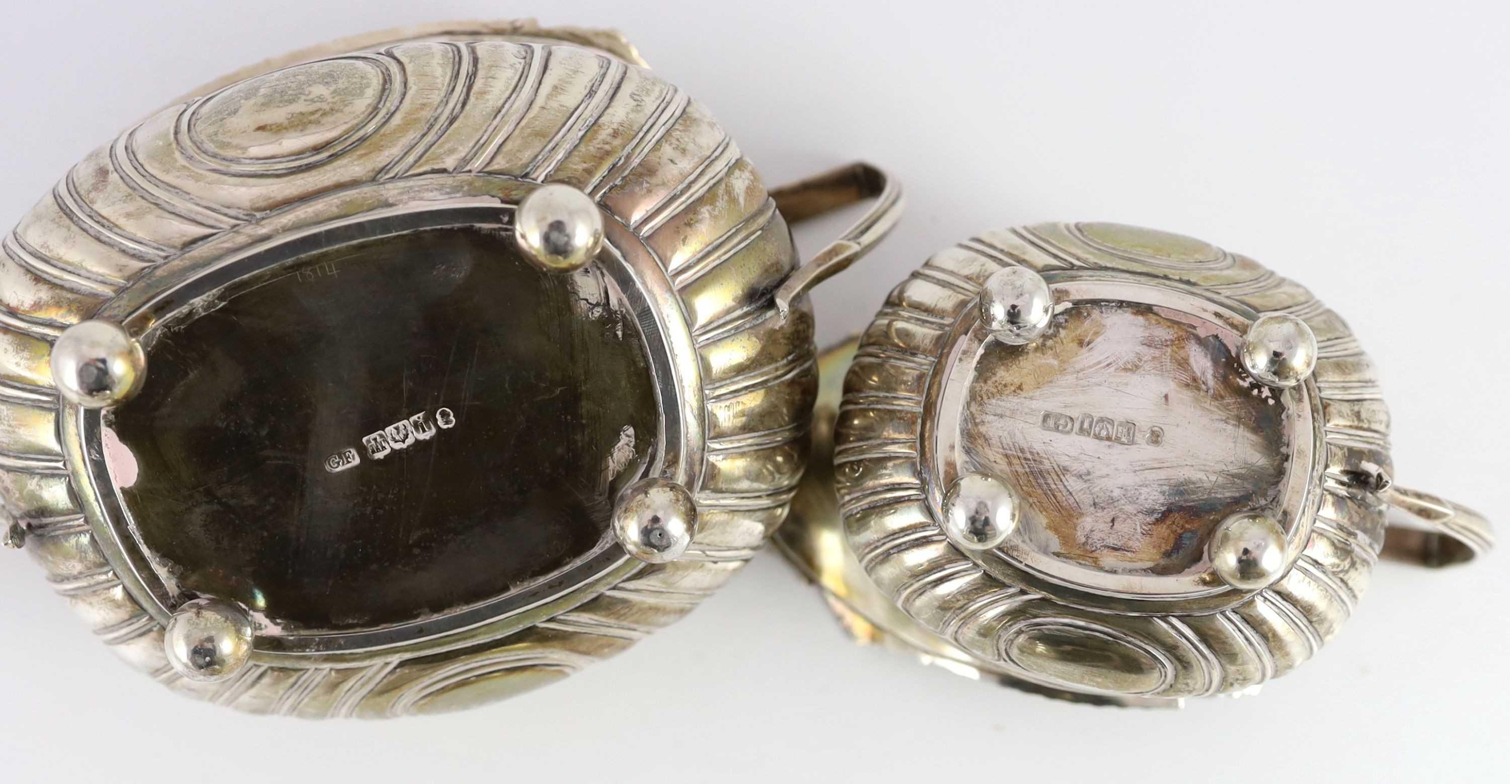 A George III Scottish silver demi-fluted three piece tea set by George Fenwick